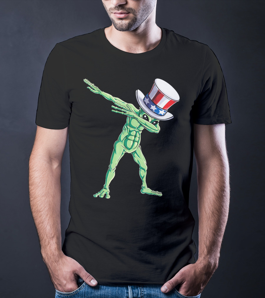 Dabbing Alien In American Uncle Sam Hat T-Shirt