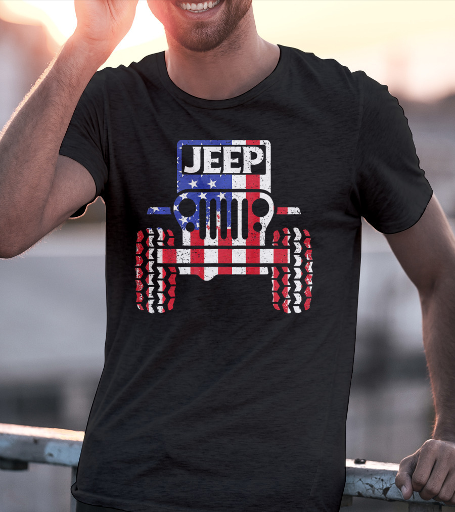 JEEPS American Flag Patriotic Retro Vintage Jeep USA T-Shirt