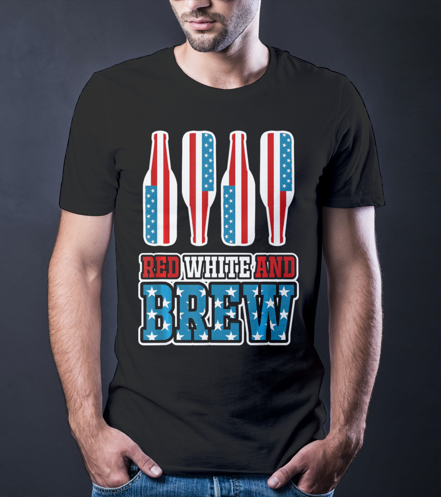 Red White And Brew American Flag Beer Bottles T-Shirt