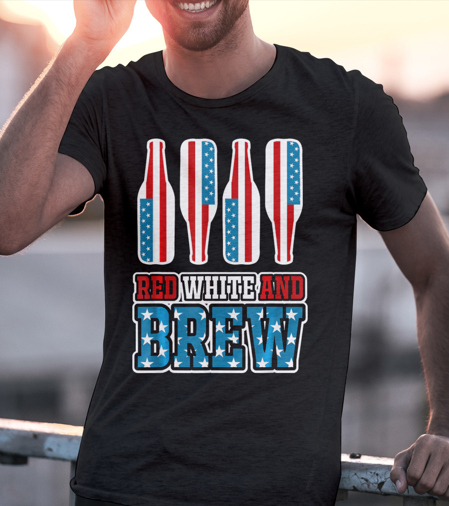Red White And Brew American Flag Beer Bottles T-Shirt