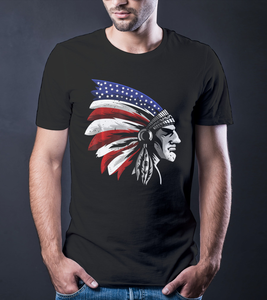 Native American Indian Chief Patriotic Headdress T-Shirt
