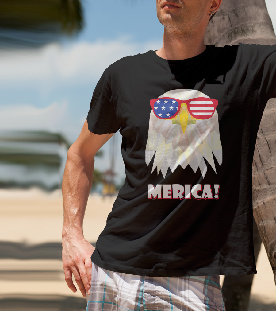 Merica Eagle With American Flag Sunglasses T-Shirt