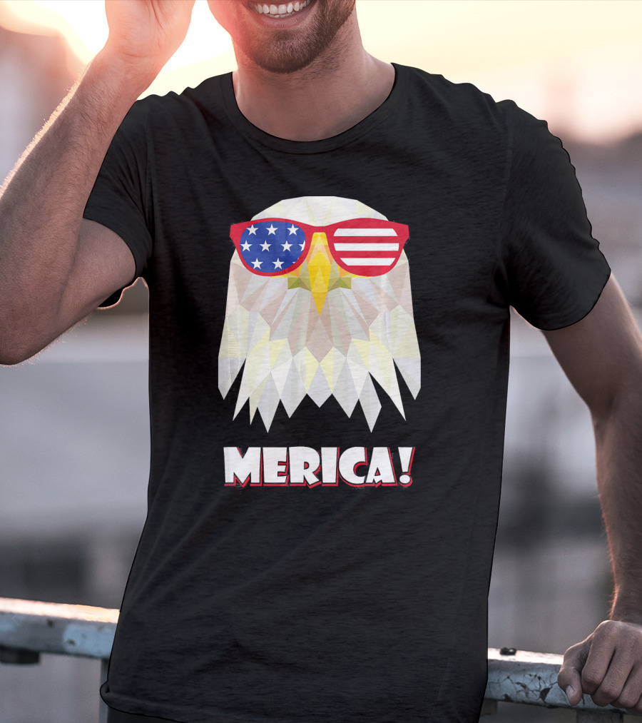 Merica Eagle With American Flag Sunglasses T-Shirt