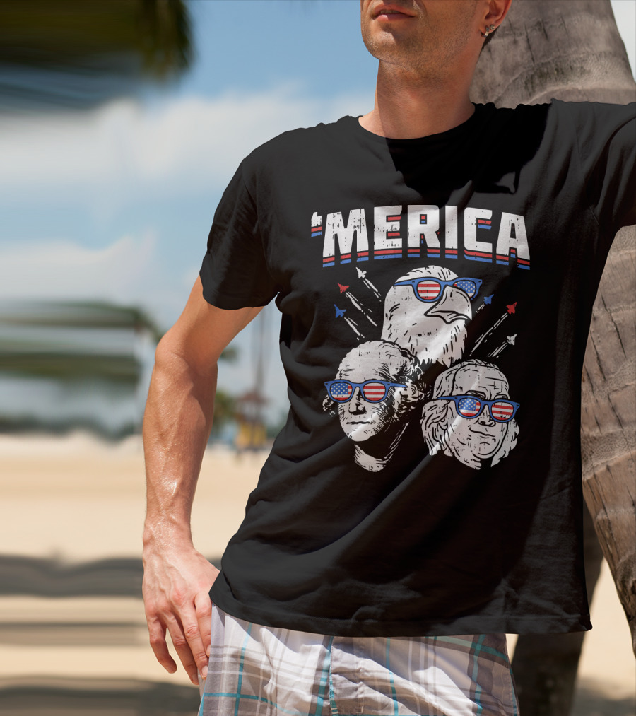 'Merica Washington Franklin Eagle Sunglasses USA T-Shirt