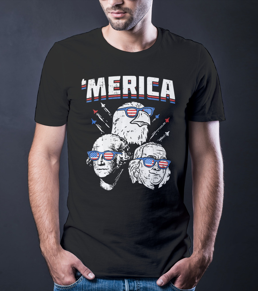 'Merica Washington Franklin Eagle Sunglasses USA T-Shirt