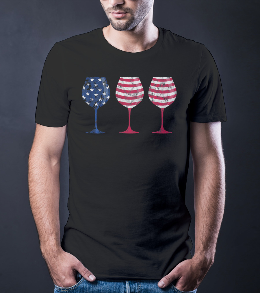 American Flag Wine Glass Trio T-Shirt