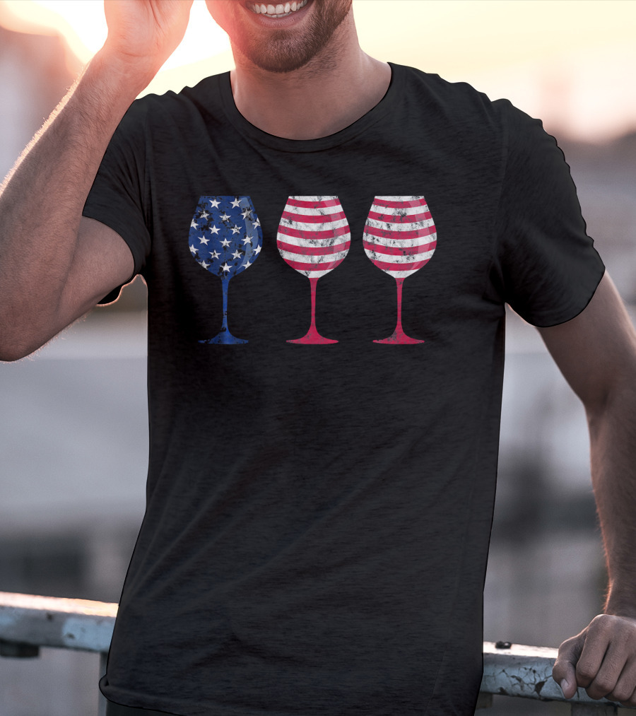 American Flag Wine Glass Trio T-Shirt