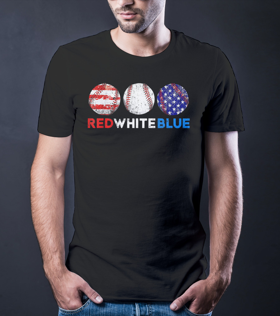 Red White Blue Baseball American Flag T-Shirt