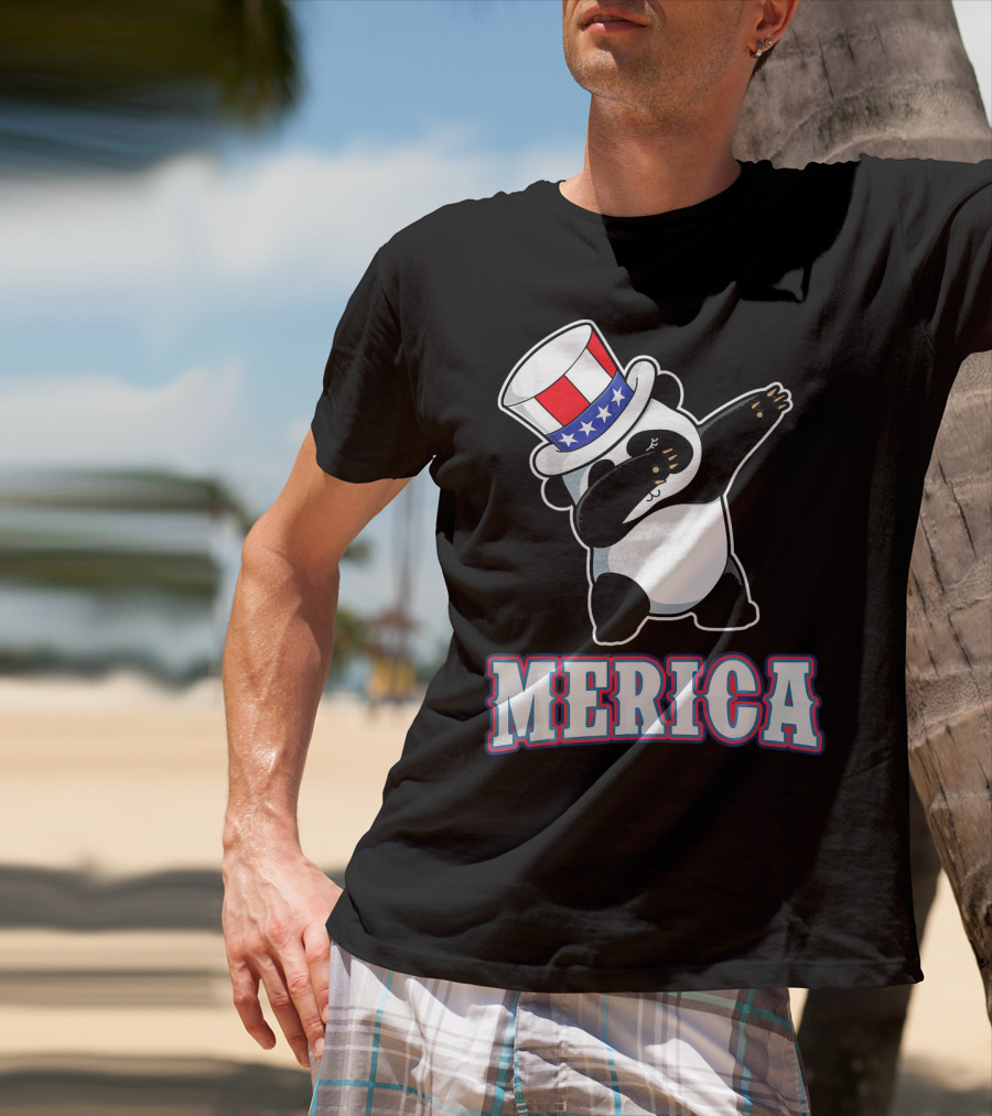Merica Dabbing Panda In American Flag Top Hat T-Shirt