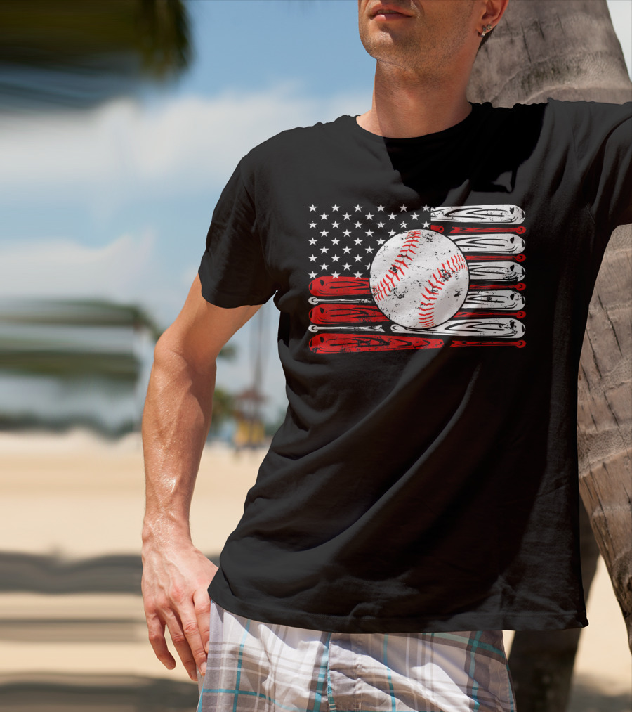 Vintage Baseball Stitch American Flag T-Shirt