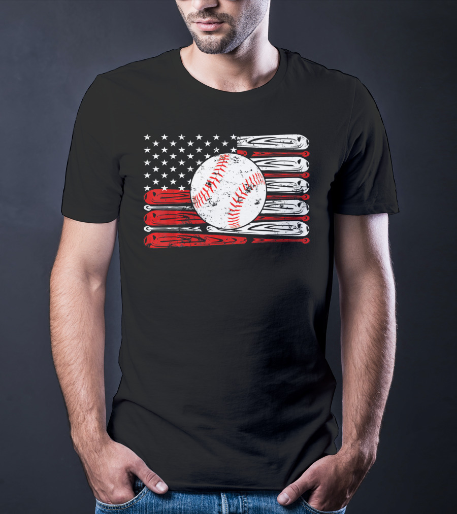 Vintage Baseball Stitch American Flag T-Shirt