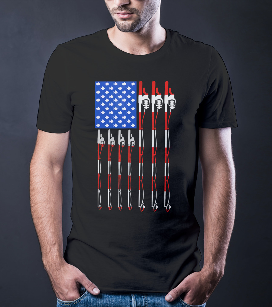 Patriotic Fishing Rod Flag Design American USA T-Shirt
