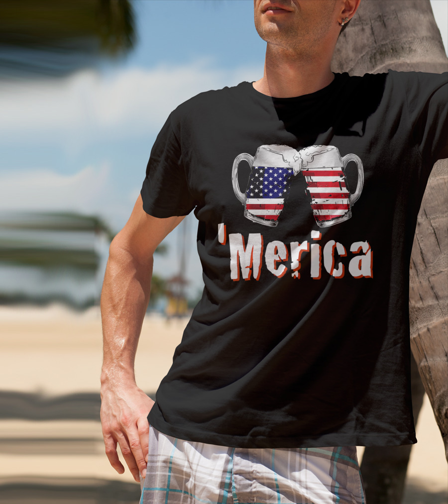 'Merica Patriotic Beer American Flag Mugs T-Shirt