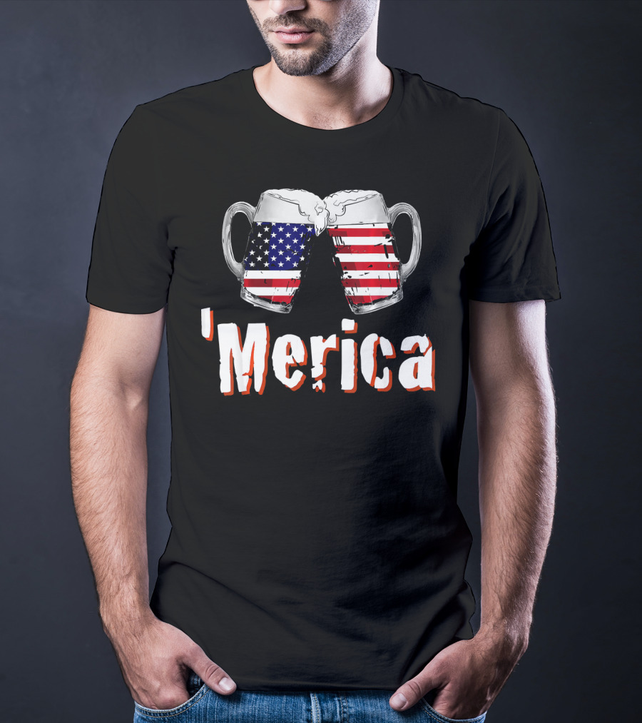 'Merica Patriotic Beer American Flag Mugs T-Shirt