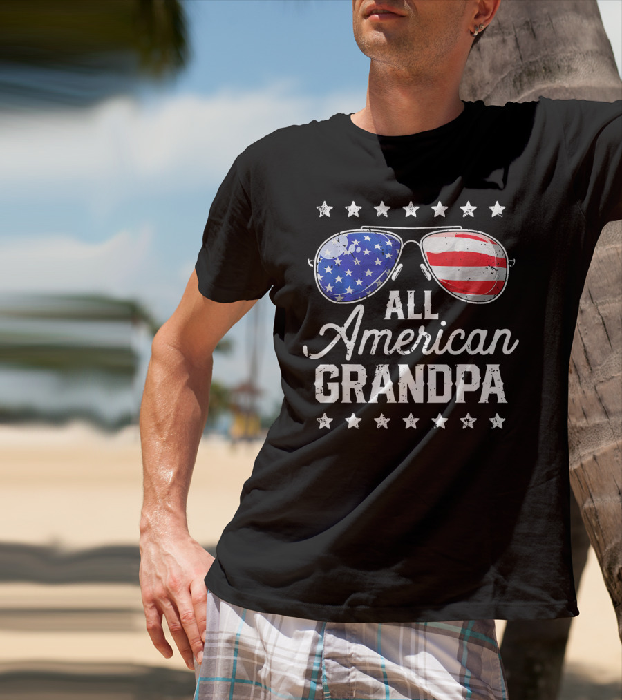 All American Grandpa Stars And Stripes Sunglasses Patriotic T-Shirt