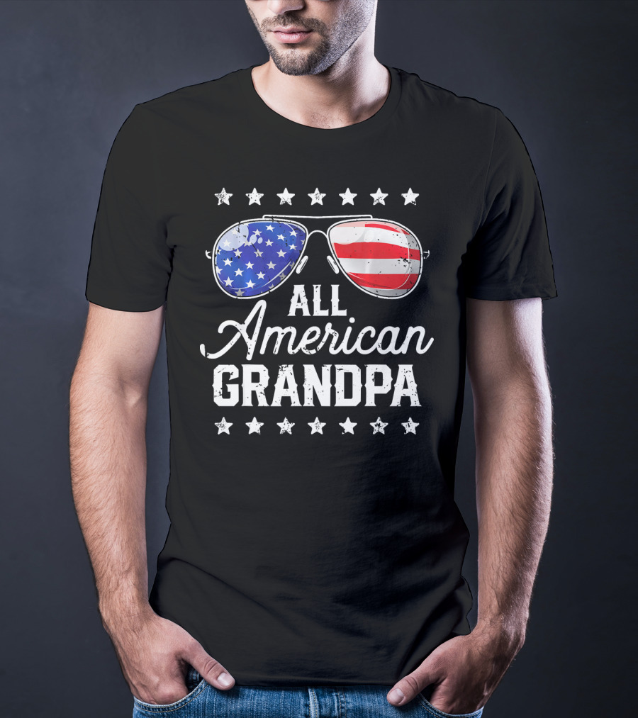 All American Grandpa Stars And Stripes Sunglasses Patriotic T-Shirt