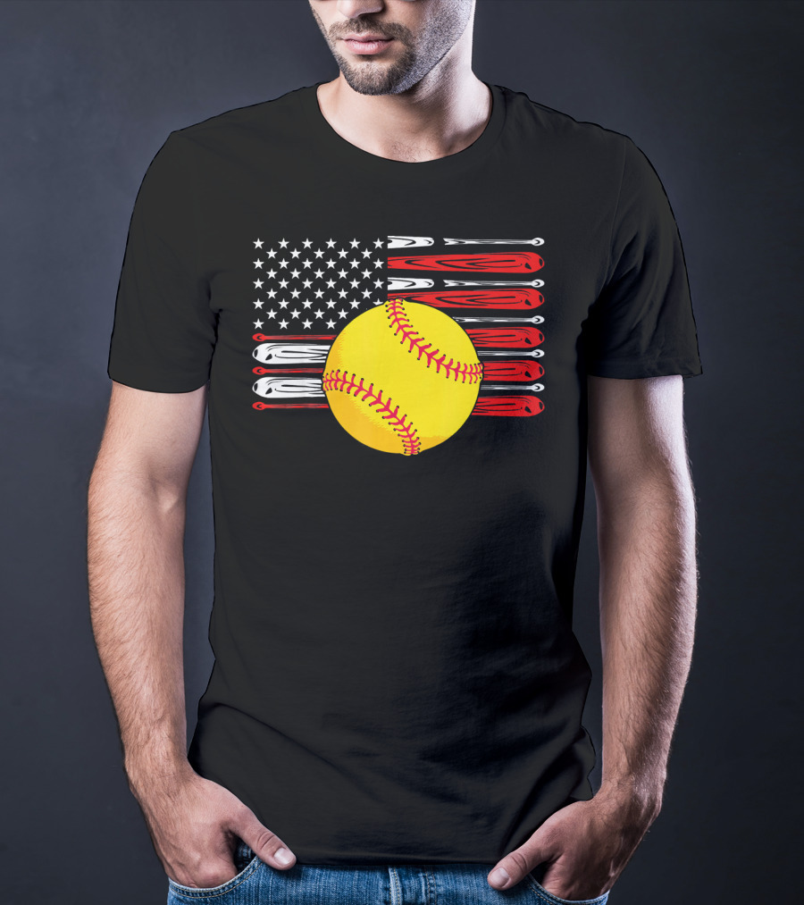 Vintage Softball American Flag T-Shirt