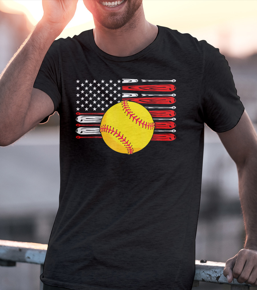 Vintage Softball American Flag T-Shirt