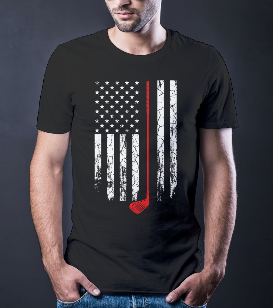 Vintage Retro Golf Club American Flag Patriot T-Shirt