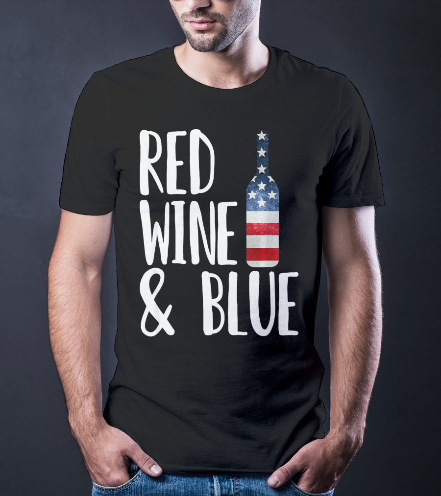 Red Wine And Blue Bottle USA Flag T-Shirt