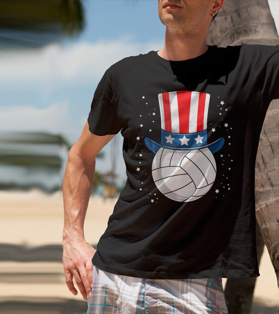 Volleyball Uncle Sam Hat American Flag Stars T-Shirt