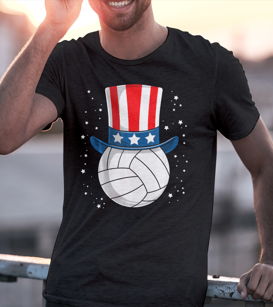 Volleyball Uncle Sam Hat American Flag Stars T-Shirt
