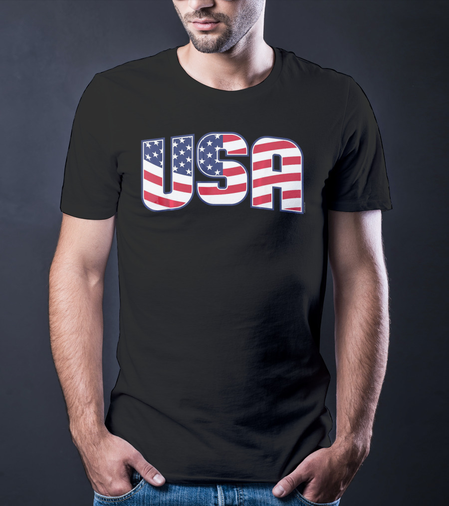 USA Flag Stars And Stripes Lettering T-Shirt