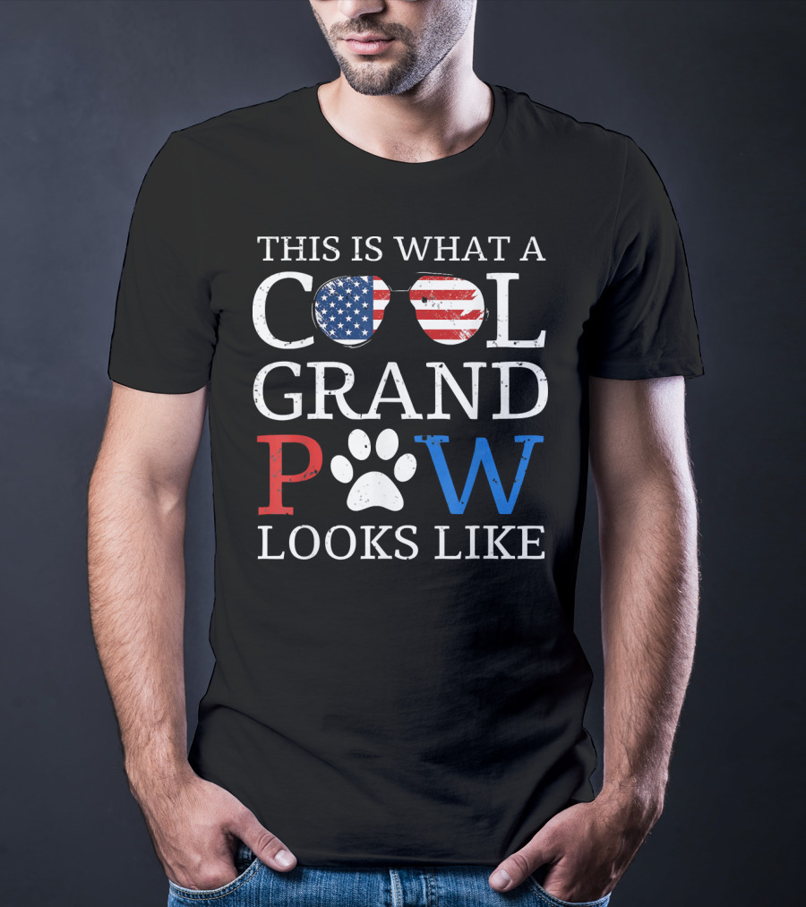 This Is What A Cool Grand Paw Looks Like American Flag Glasses Paw Prints T-Shirt