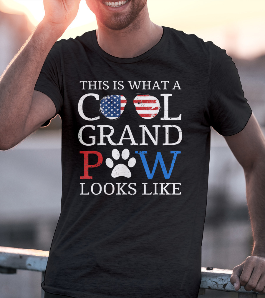 This Is What A Cool Grand Paw Looks Like American Flag Glasses Paw Prints T-Shirt