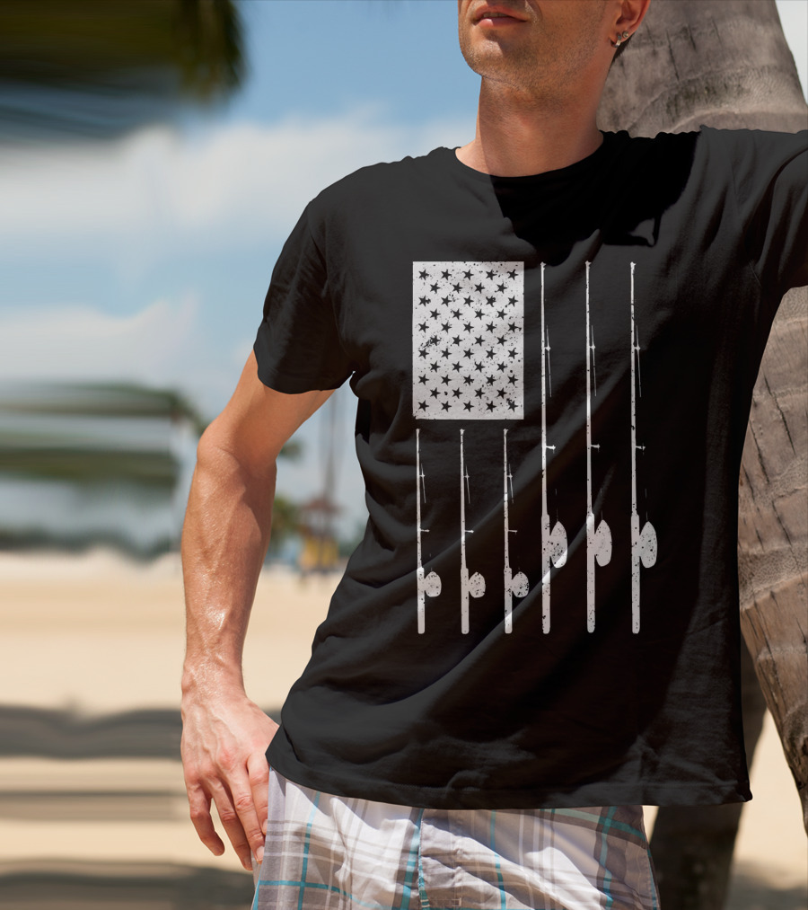 American Flag Fishing Rods USA Patriotic T-Shirt