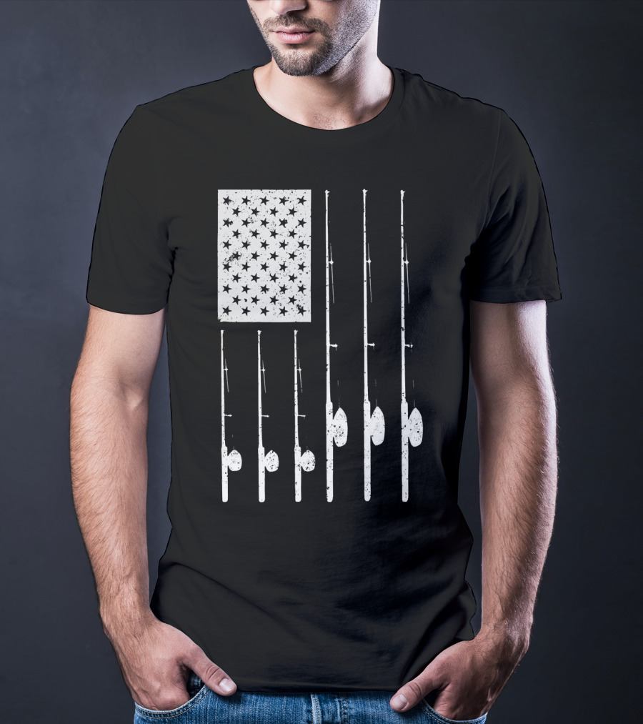 American Flag Fishing Rods USA Patriotic T-Shirt