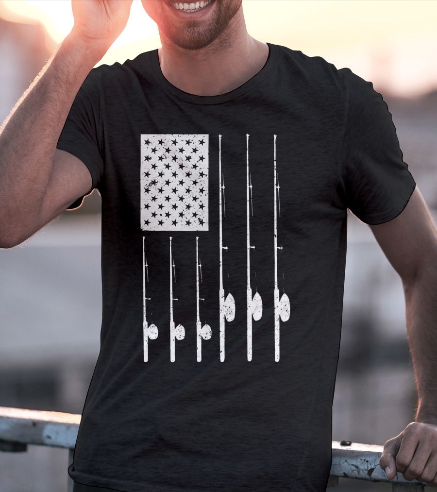 American Flag Fishing Rods USA Patriotic T-Shirt