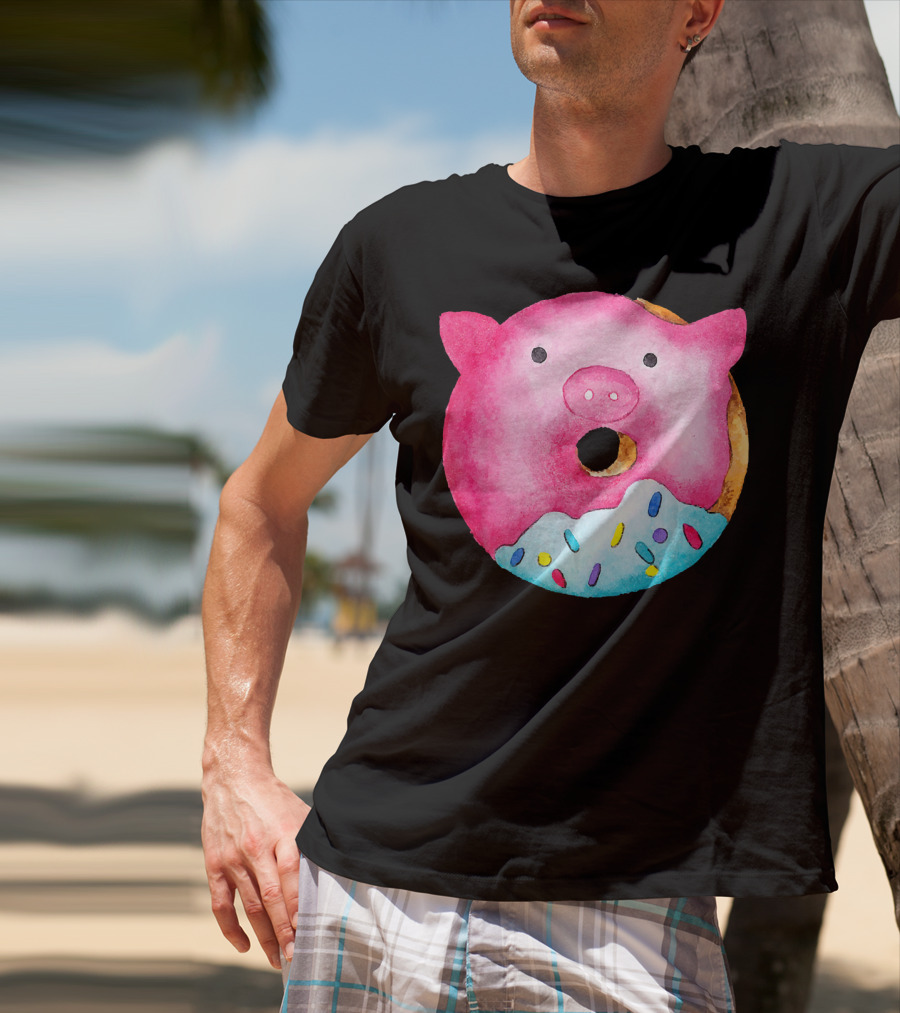 Donut Pig Watercolor Pink Frosting Sprinkles T-Shirt