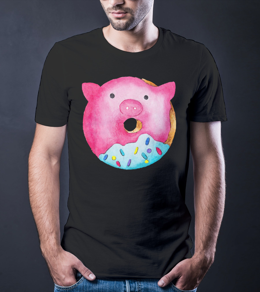 Donut Pig Watercolor Pink Frosting Sprinkles T-Shirt