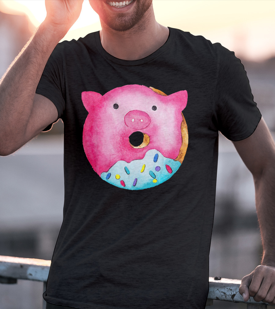 Donut Pig Watercolor Pink Frosting Sprinkles T-Shirt