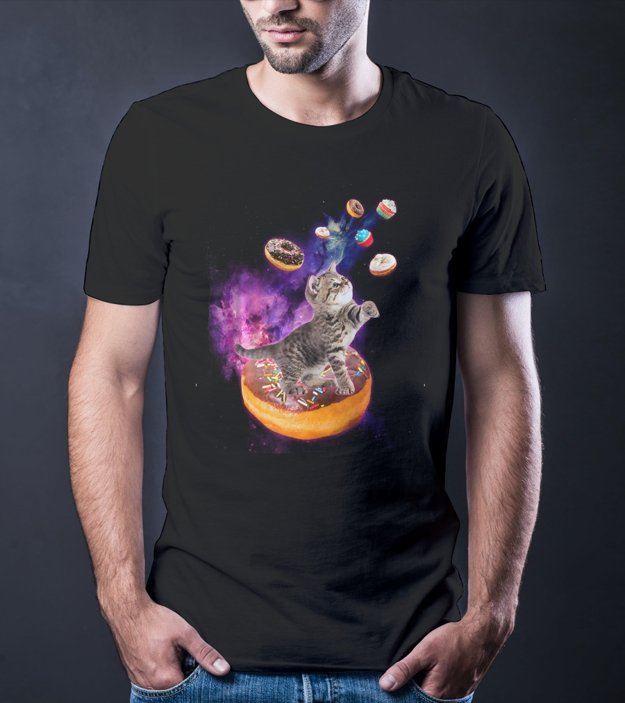 Abyssinian Cat Floating In Space With Donuts Kit T-Shirt