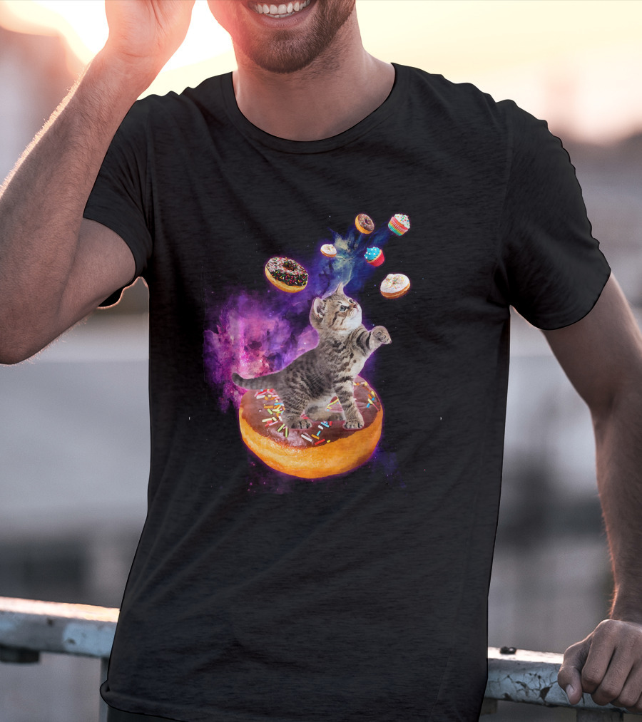 Abyssinian Cat Floating In Space With Donuts Kit T-Shirt