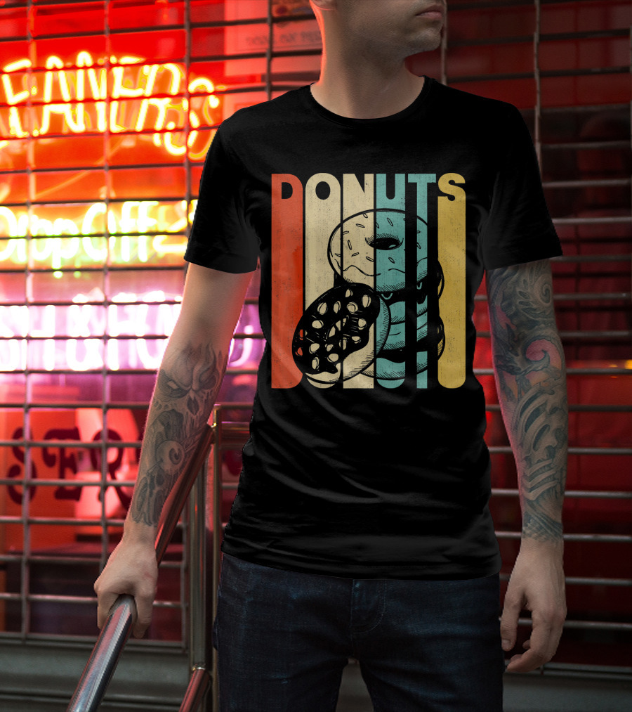 Vintage Retro Donuts Striped T-Shirt