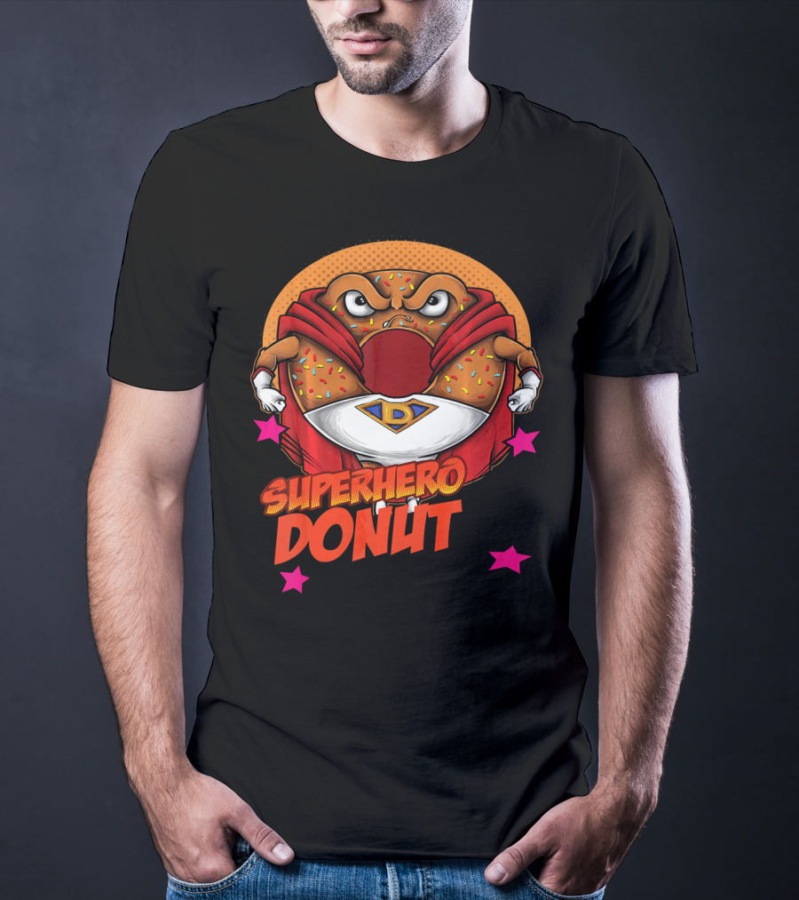 Superhero Donut I Love Donuts SuperDonut Comic Style Fun T-Shirt