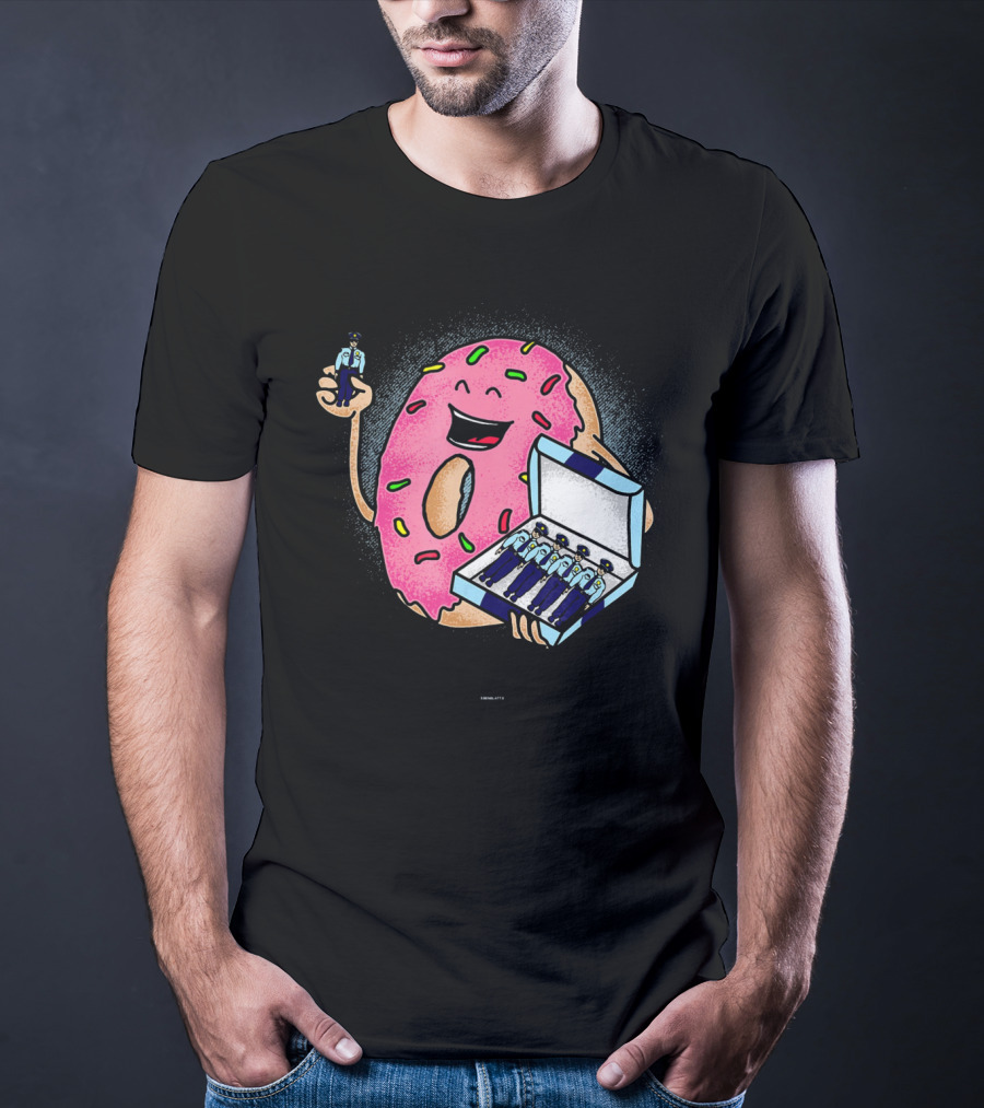 Funny Donut Holding Mini Cops With Sprinkles T-Shirt