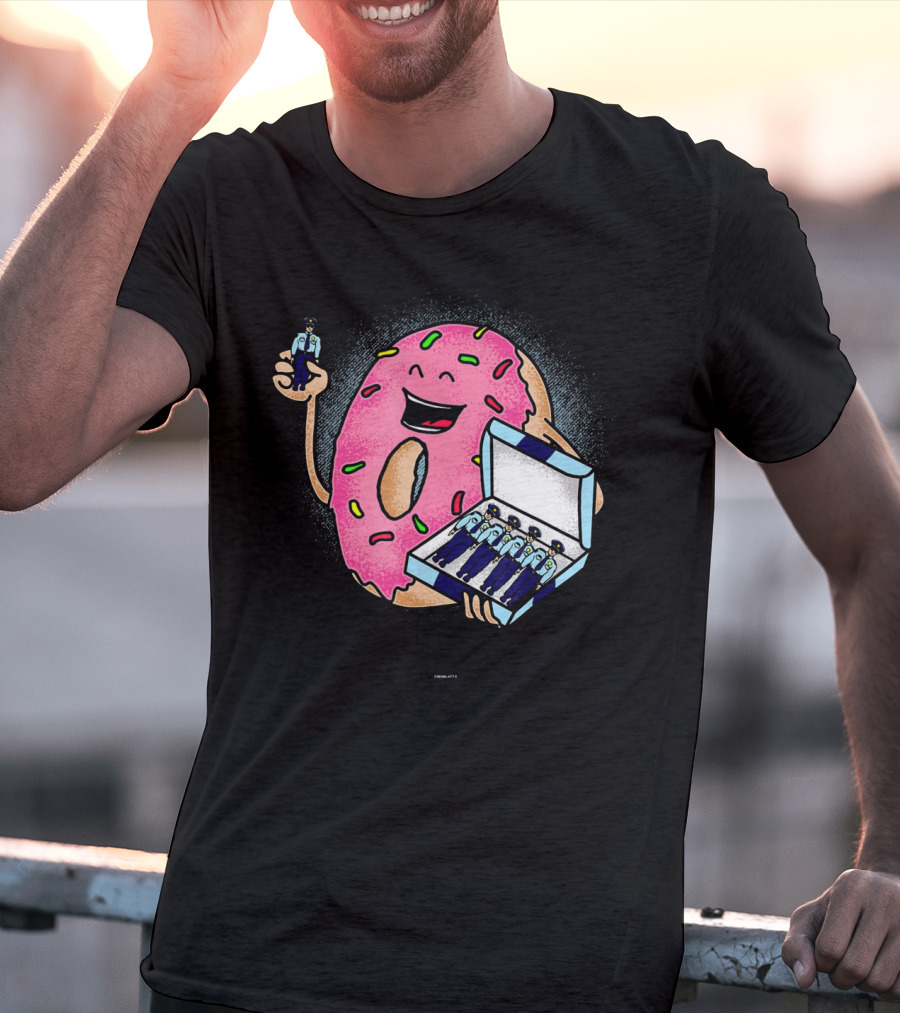 Funny Donut Holding Mini Cops With Sprinkles T-Shirt