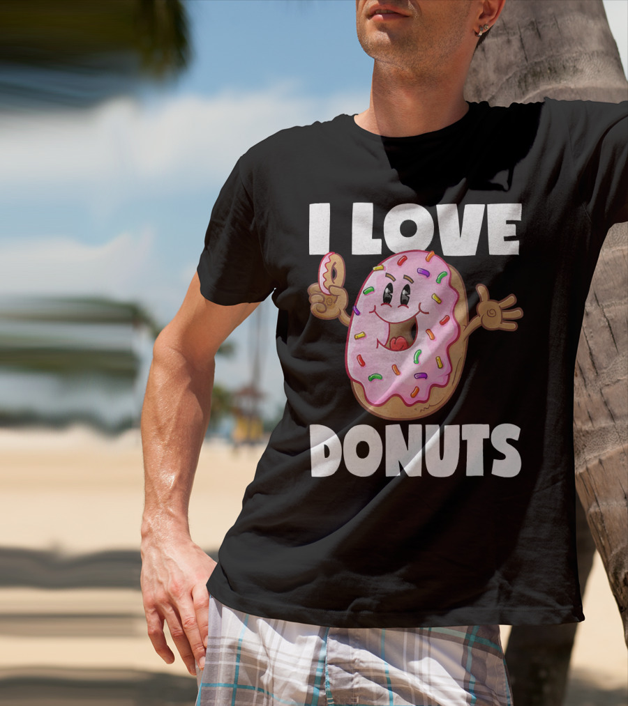 I Love Donuts Funny Vintage Baked Fried Pink Frosted Sprinkles T-Shirt