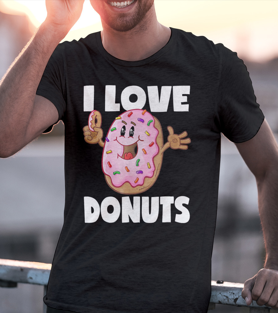 I Love Donuts Funny Vintage Baked Fried Pink Frosted Sprinkles T-Shirt