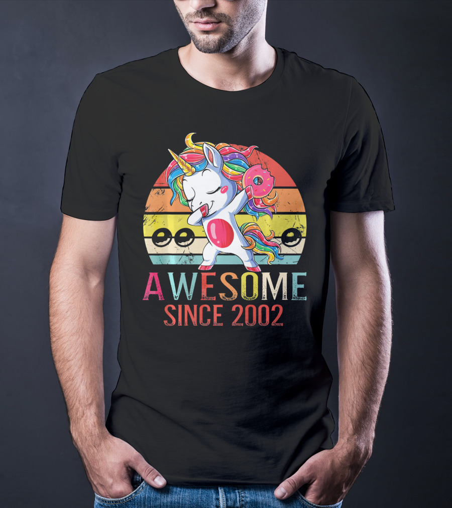 Awesome Unicorn Dabbing Donut Since 2002 T-Shirt