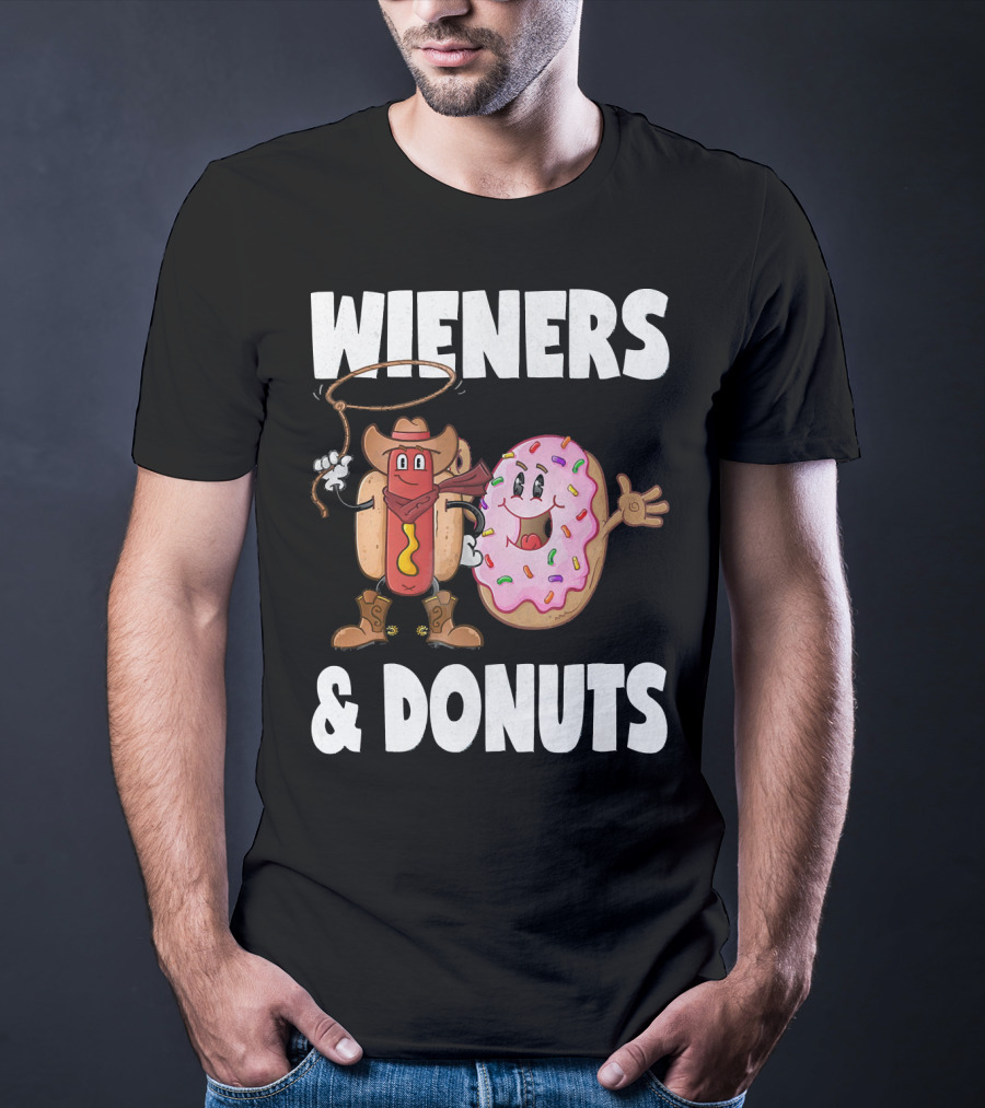 WIENERS And DONUTS Funny Vintage Hot Dog Cowboy And Happy Donut With Sprinkles T-Shirt