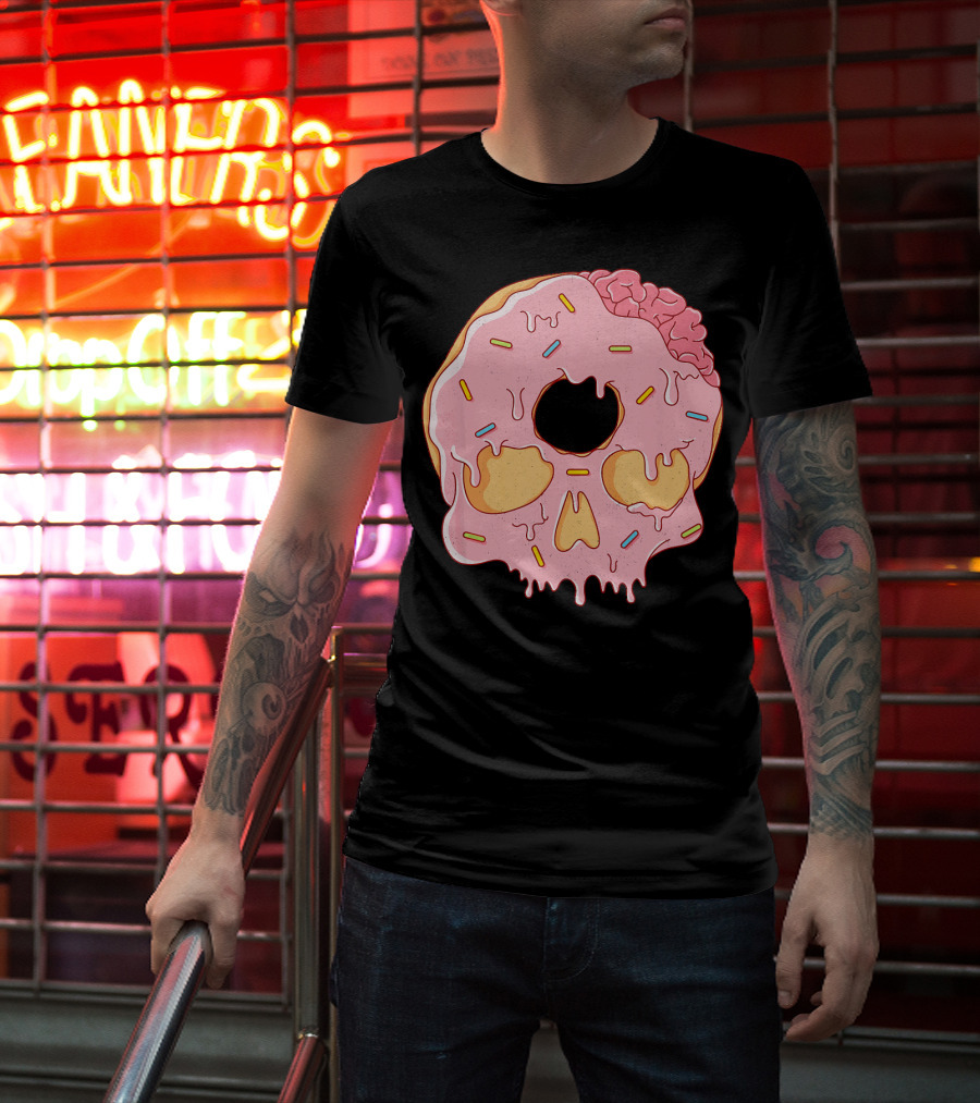 Donut Skull With Sprinkles And Brain Drip T-Shirt