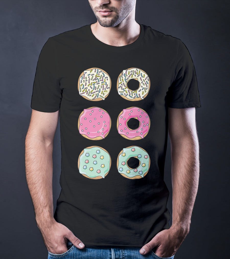 Colorful Pastel Sprinkles Donuts Pink Glaze Floral Shapes T-Shirt