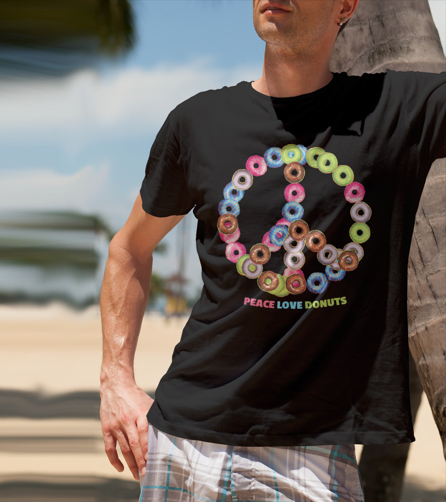 Peace Love Donuts For Bakers Pastry Doughnut Peace Sign T-Shirt