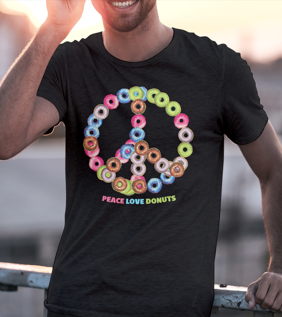 Peace Love Donuts For Bakers Pastry Doughnut Peace Sign T-Shirt