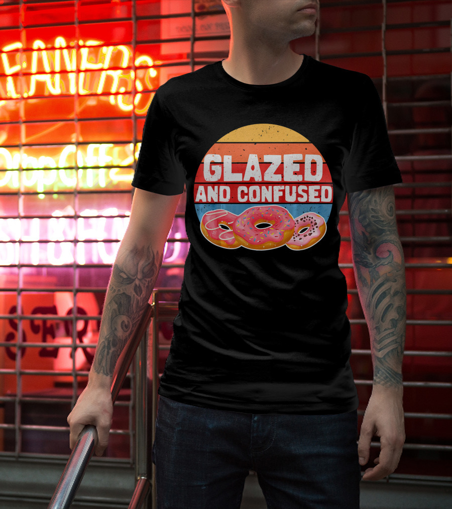 Glazed And Confused Funny Donut Retro Sunset Circle T-Shirt